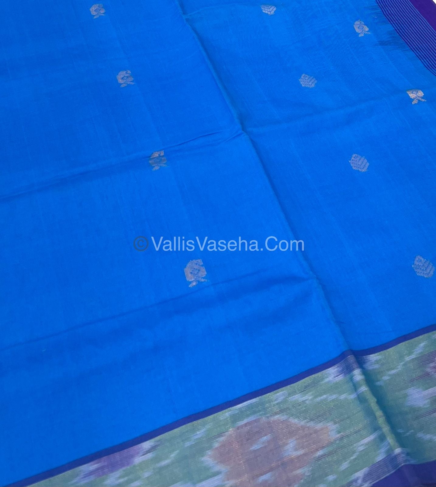 Semi Silk Cotton Saree - Blue & Blue Combo - VVSSC001
