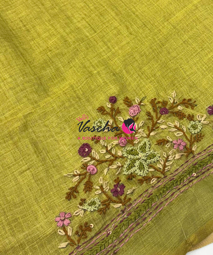 French Knot - Linen Tissue Saree  - Heavy Work Blouse - VVLFN020