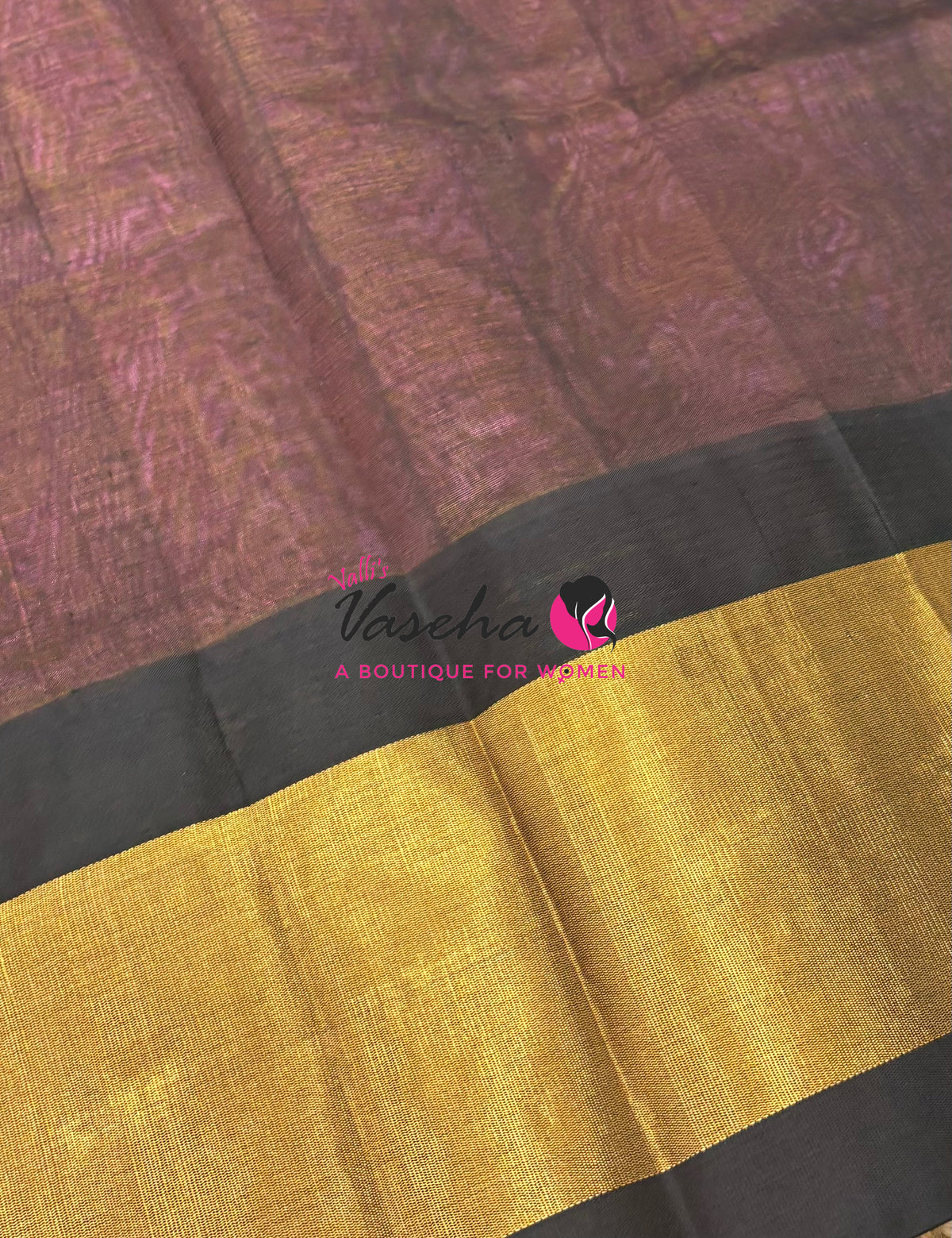Pure Korvai Silk Cotton Saree - Peach With Black Shade Temple border - VVKSC001
