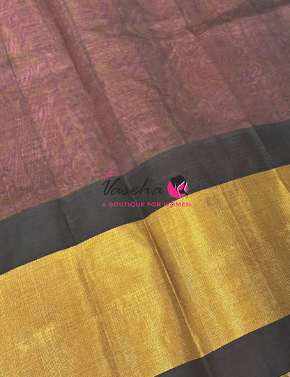 Pure Korvai Silk Cotton Saree - Peach With Black Shade Temple border - VVKSC001
