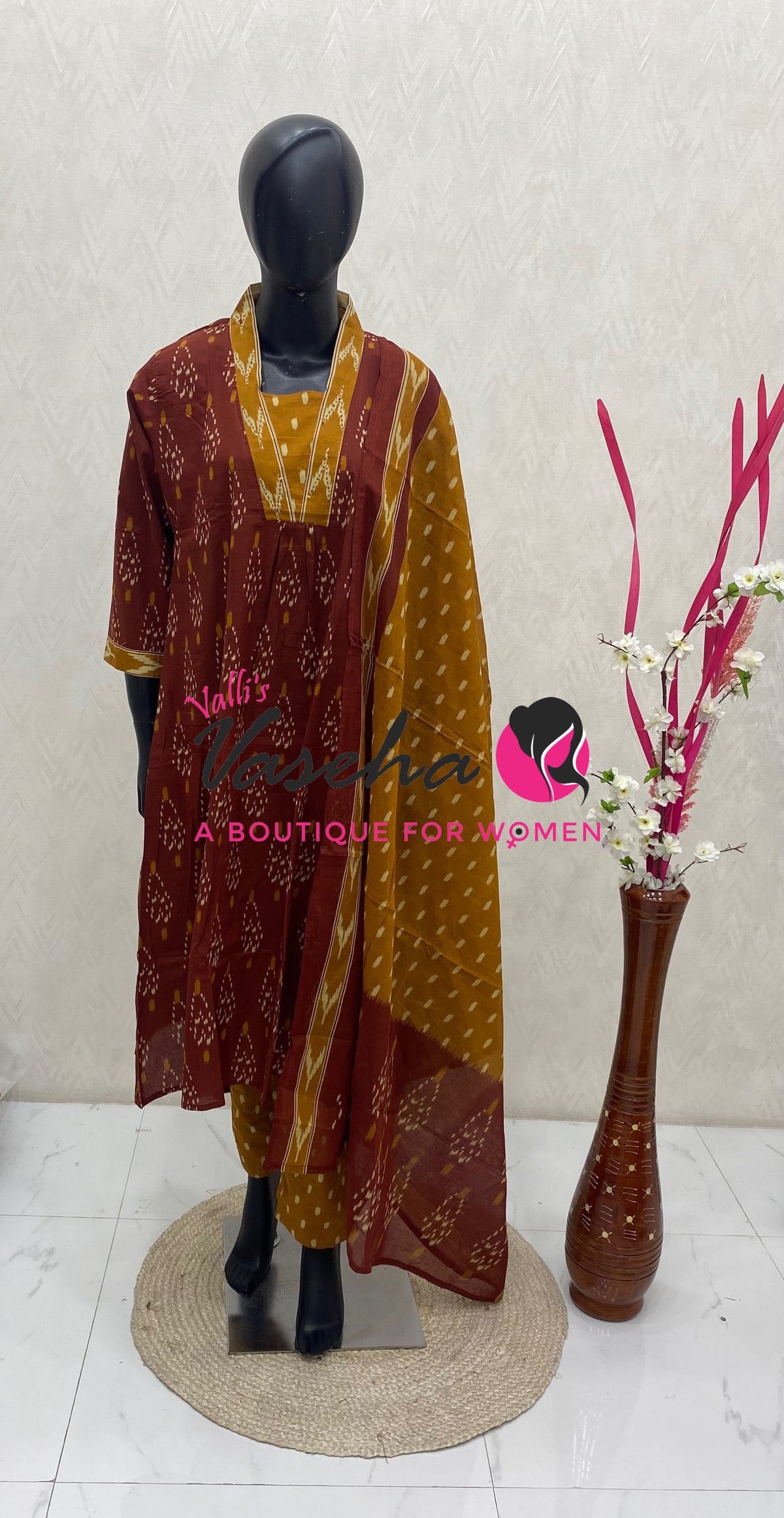 Ready Made | Semi Anarkali Set  (3pc)|Cotton |VVRMS032