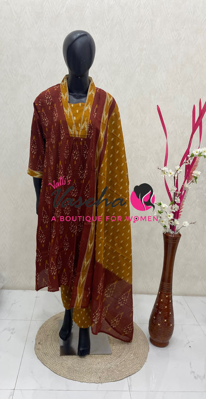 Ready Made | Semi Anarkali Set  (3pc)|Cotton |VVRMS032