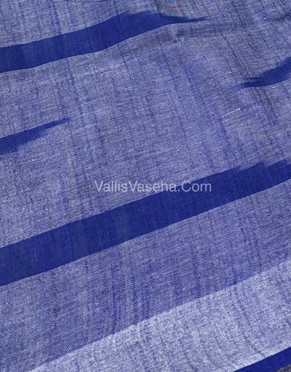 Bhagalpuri Linen Cotton Saree - Ikkat Print - Green With Blue  Shade - VVBLC002