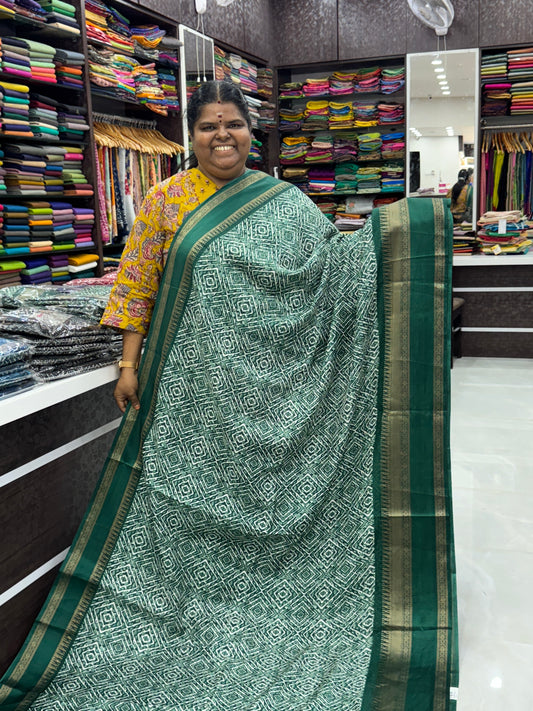Casual Wear Saree - Fancy Mixed Cotton - Green Shade - VVFMC002