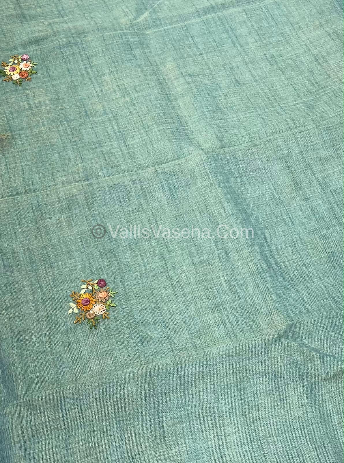French Knot - Linen Tissue Saree - Blue Shade - Heavy Work Blouse - VVLFN012