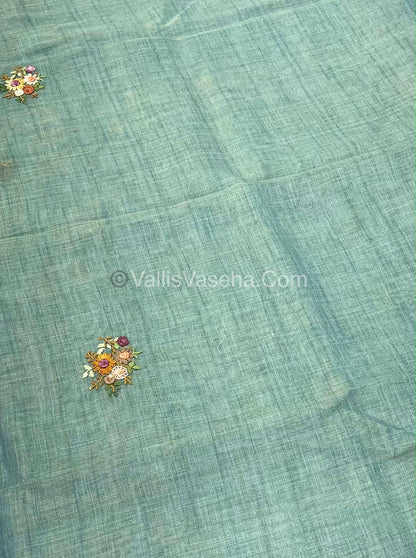 French Knot - Linen Tissue Saree - Blue Shade - Heavy Work Blouse - VVLFN012