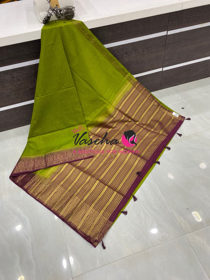Semi Jute Silk Saree - Green With Maroon Shade- VVSJS001