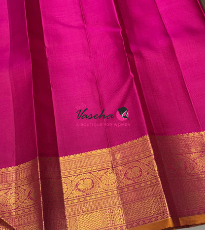 Pure Kanchipuram Silk Saree - Vairavoosi Design  - Mandhulir Green & Pink Combo - VVPS059