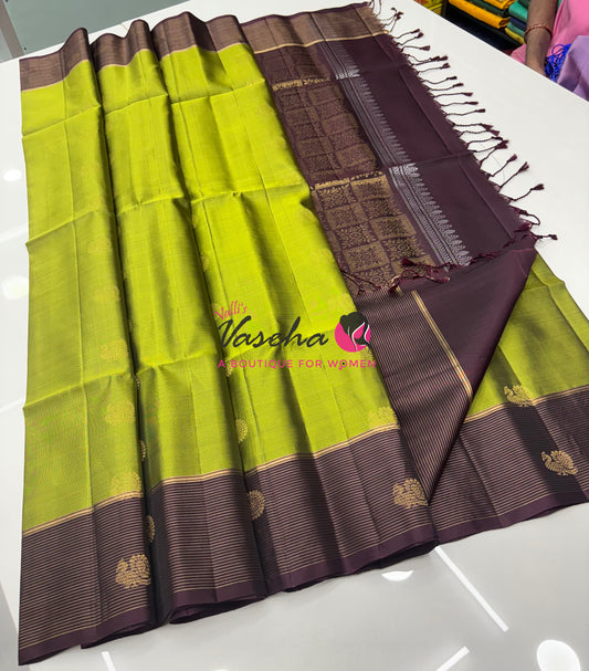 Pure Soft Silk Saree - Green with Brown - VVPSS071