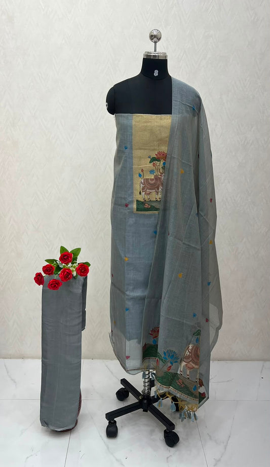 Unstitched Linen Material |Grey  Shade | VVUSM081