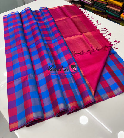 Pure Soft Silk Saree  - Small Pazhum Pazhamum Checks - VVPSS159
