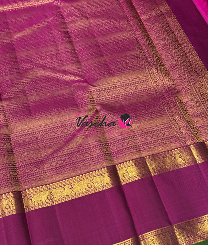 Pure Bridal Kanchipuram Silk Saree -  Green & Purple Combo - VVPS076