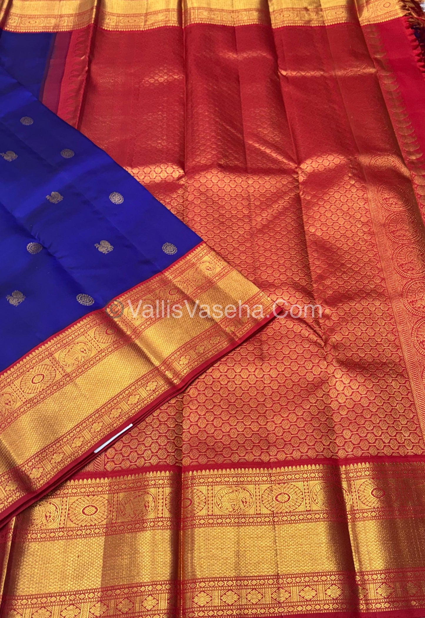 Pure Vintage Korvai Kanchipuram Silk Saree - Blue & Red Combo - VVPS021