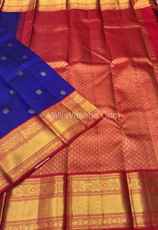 Pure Vintage Korvai Kanchipuram Silk Saree - Blue & Red Combo - VVPS021