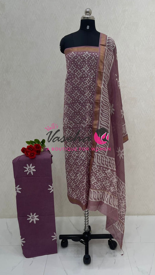 Pure Maheshwari Silk Mixed Cotton | Unstitched Material | VVUSM067