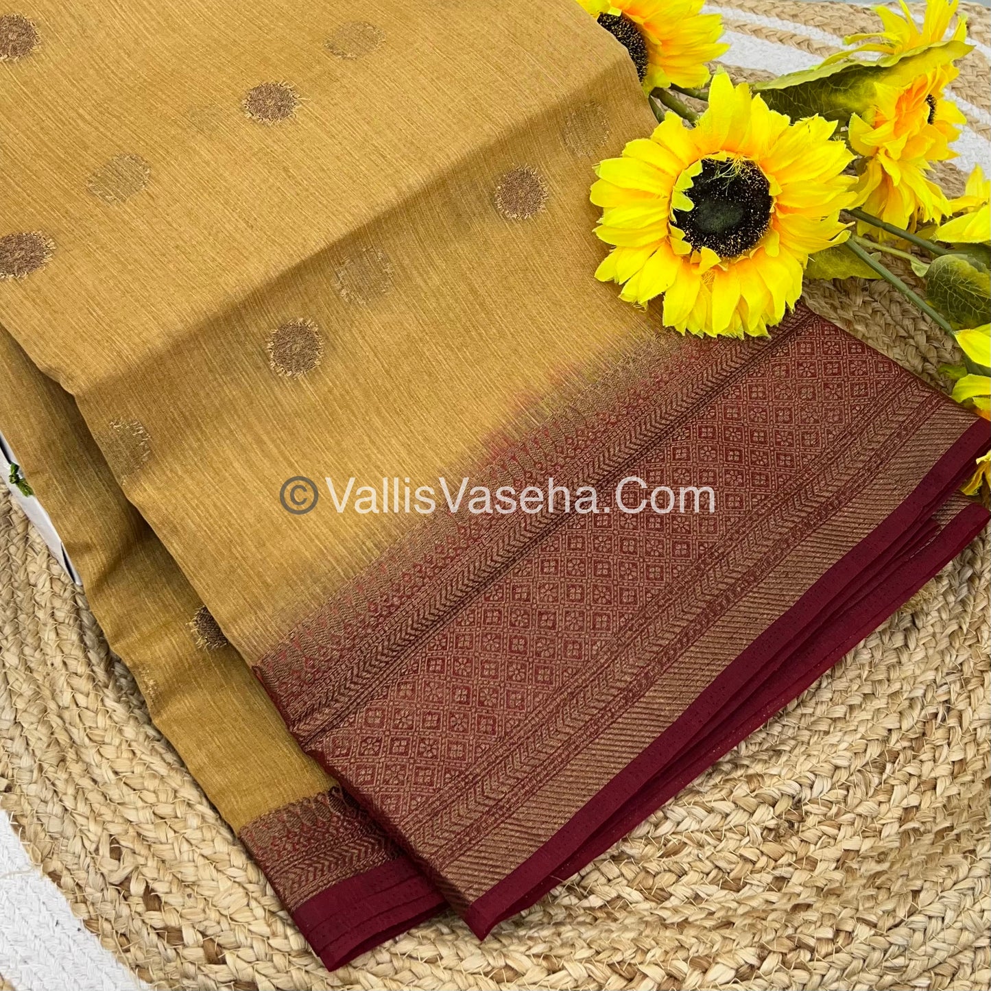 Bamboo Silk Saree  - Creamish Chikko with maroon Shade - VVBSS001