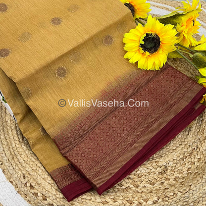 Bamboo Silk Saree  - Creamish Chikko with maroon Shade - VVBSS001
