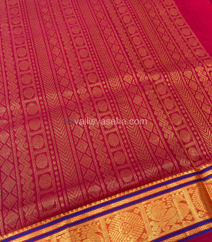 Pure Silk Cotton Saree - Blue with Red - Lakshadeepam Design - VVPLD001
