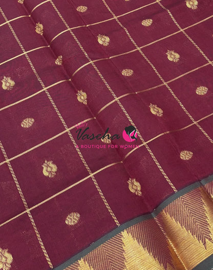 Semi Silk Cotton Saree - Checked Pattern with Butta  - VVSSC012