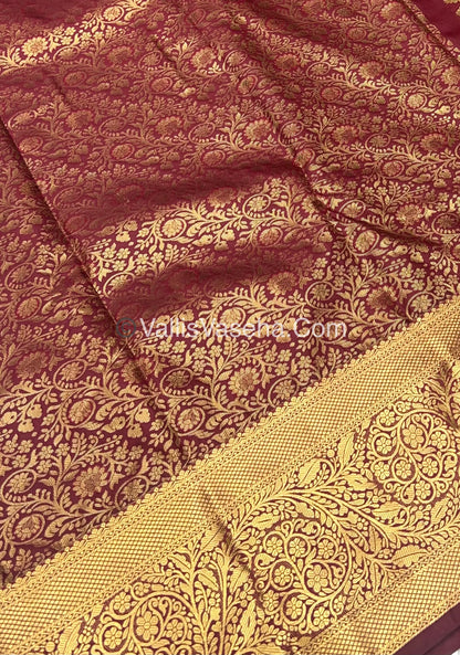 Semi Kanchipuram Silk - Wine Merun shade - Semi Bridal - VVSKS002