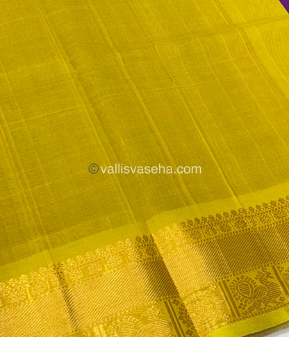 Pure Silk Cotton Saree - Mayil & Chakkaram Design - Purple With yellow Shade - VVMC001