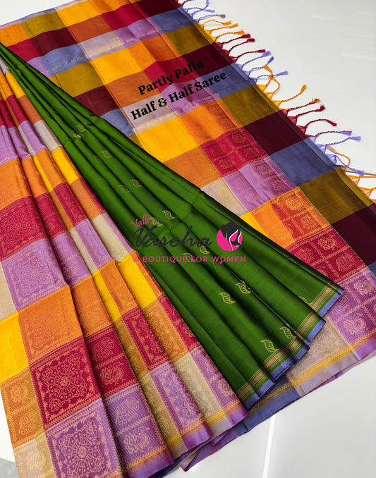 Pure Soft Silk Saree - Partly Pallu -  Half & Half Saree - VVPSS088