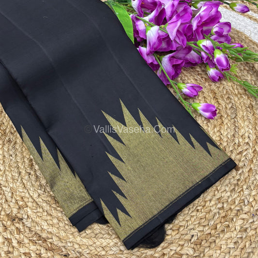 Pure Vintage Kanchipuram Silk Saree  - 8 Kol Weaving - Black Shade VVPS019