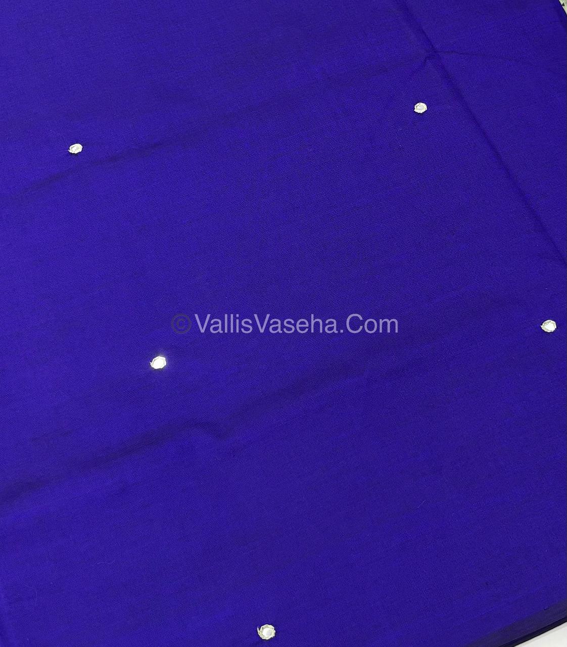Poly Silk Mixed Cotton - Mirror Work Embroidery - Violetish Blue with Green - VVPCM001