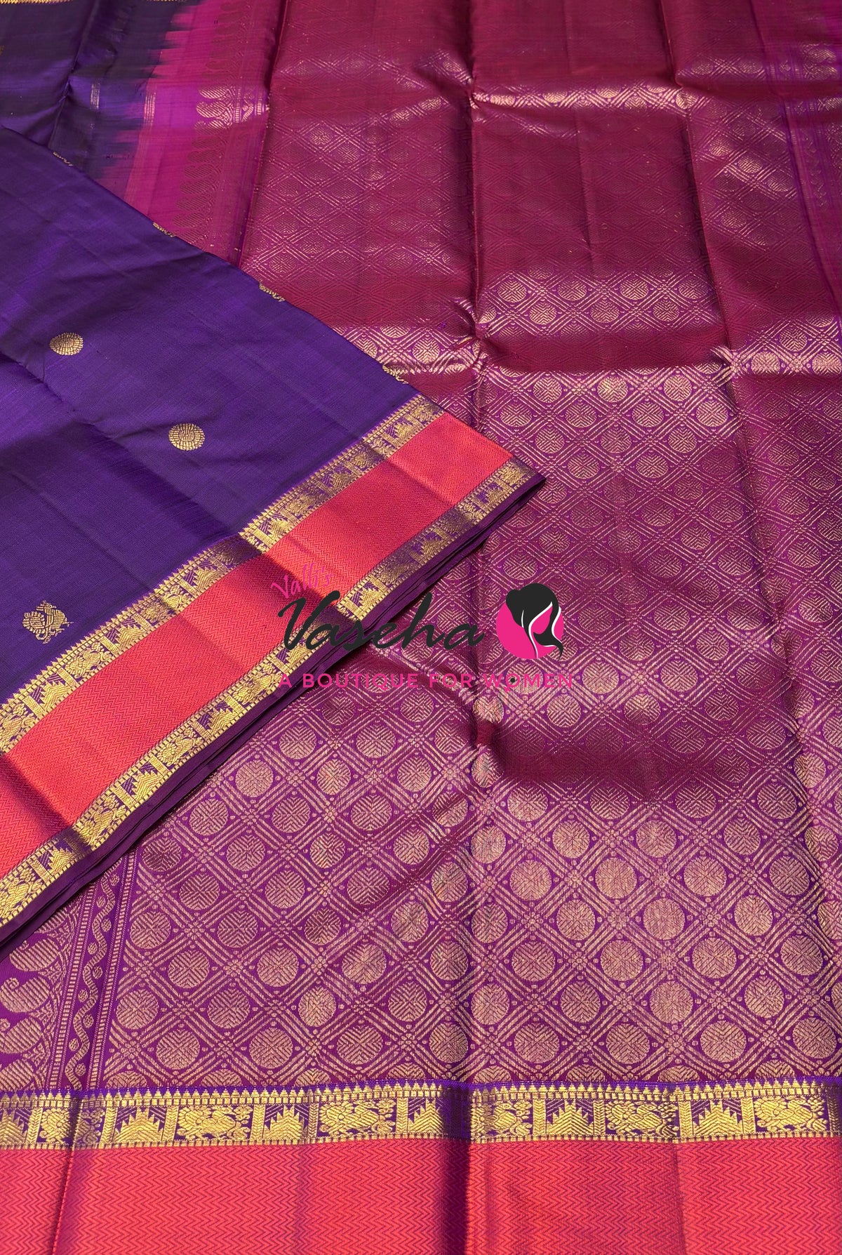 Pure Kanchipuram Silk Saree - Purple & Purplish Pink Combo - VVPS038