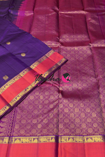 Pure Kanchipuram Silk Saree - Purple & Purplish Pink Combo - VVPS038
