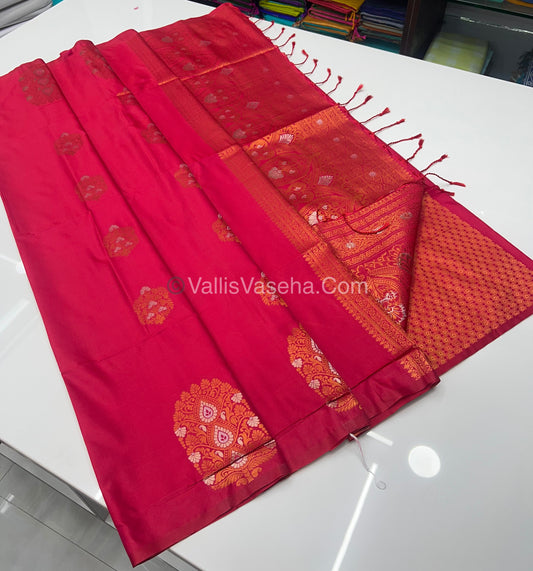 Semi Soft Silk - Border Butta  - Dark Pink Shade -VVSSS010