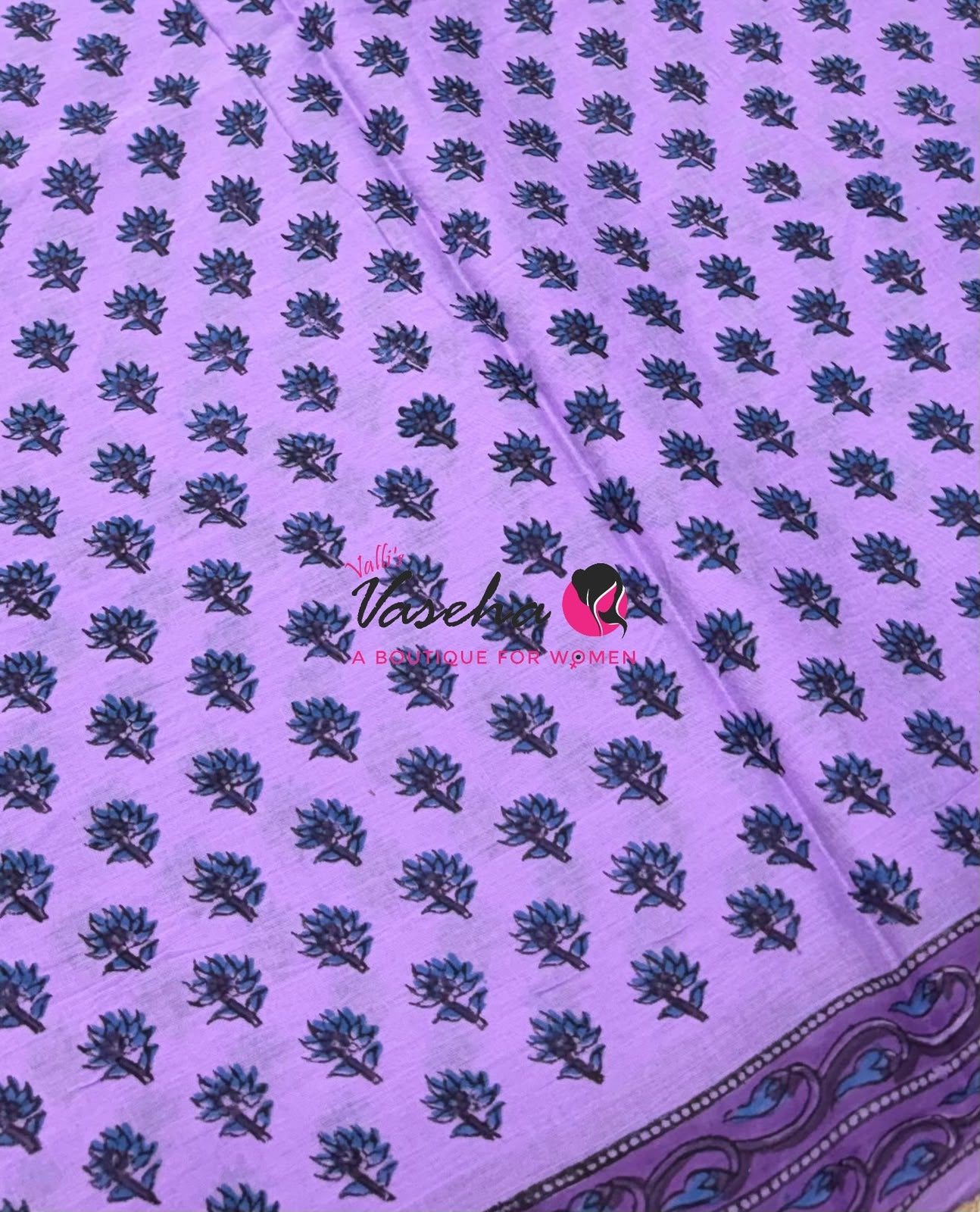 Pure Soft Mul Mul Cotton Sarees - Hand Block Prints - Light Lavendar - VVMMC009