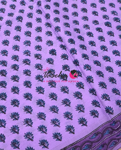 Pure Soft Mul Mul Cotton Sarees - Hand Block Prints - Light Lavendar - VVMMC009