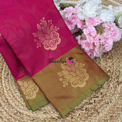 Semi Soft Silk - Pink  With Green - VVSSS039