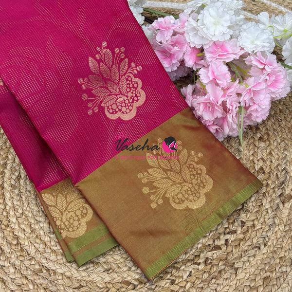 Semi Soft Silk - Pink  With Green - VVSSS039