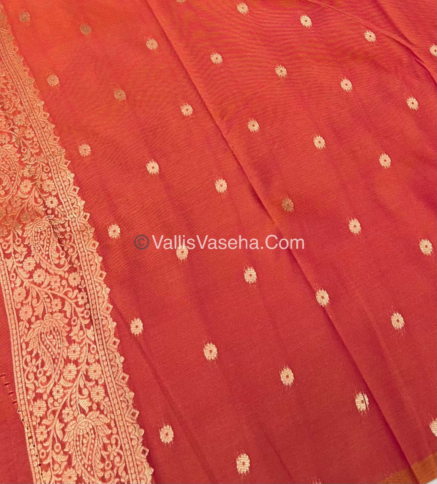 Semi Soft Silk - Tree With Double Birds Butta Border - Peachish Orange Shade -VVSSS011