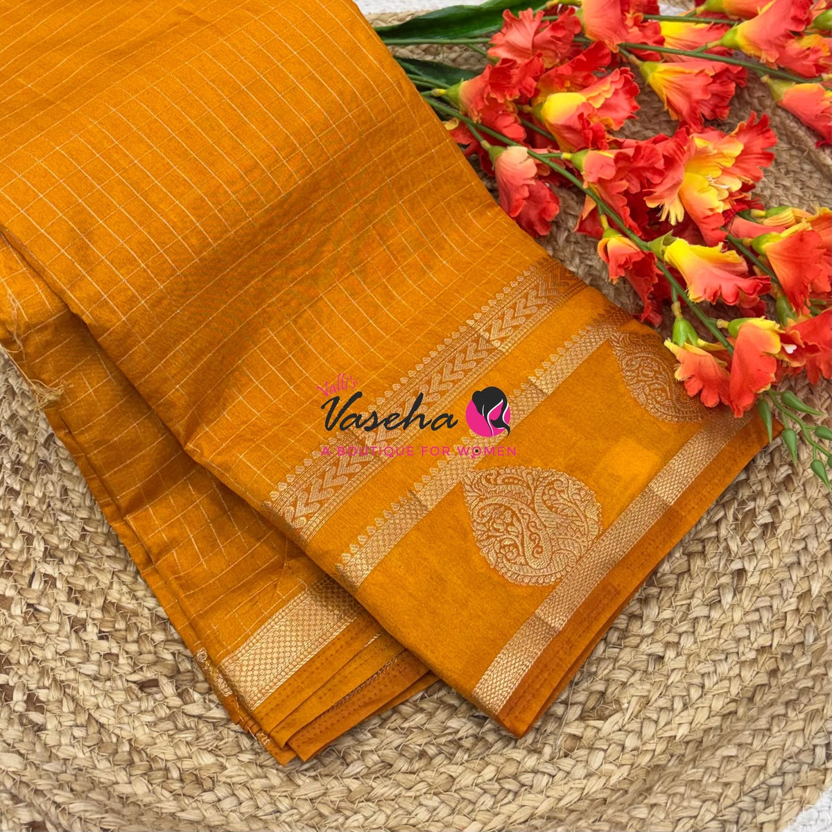 Semi Tussar Silk Saree | Orange Shade |VVSTS061