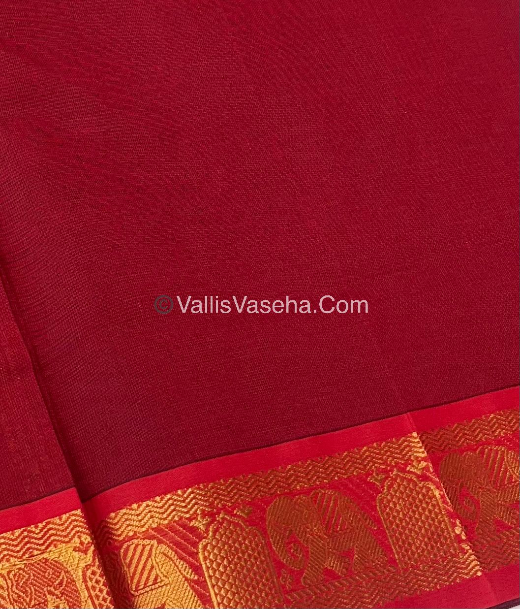 Semi Silk Cotton Saree - Navy Blue With Reddish Maroon Shade - VVSSC007