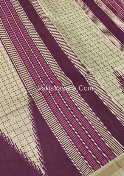Semi Chanderi Saree - Cream  & Purple Combo - VVSCS003