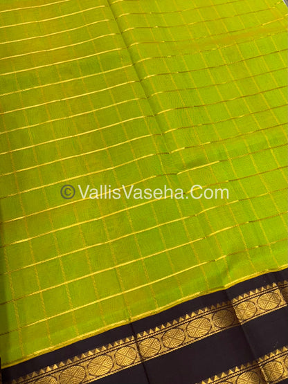 Pure Korvai Silk Cotton Saree -  Green and Dark Wine Brown Shade - VVKSC020