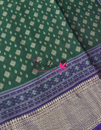 Casual Wear - Semi Patola Silk - Green & Purple Shade - VVSPS001