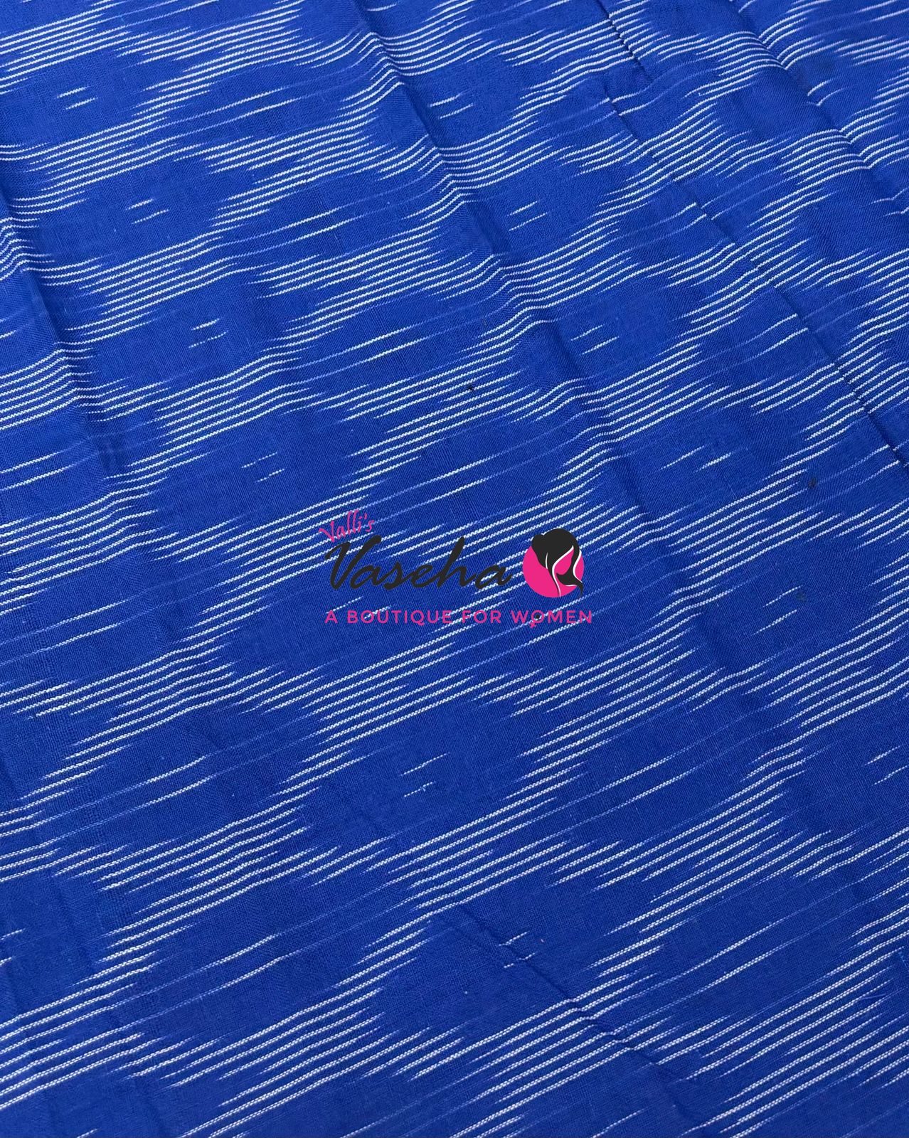 Double Ikkat Pure Cotton Saree -  Blue With Red  - VVIKS002