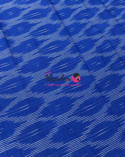 Double Ikkat Pure Cotton Saree -  Blue With Red  - VVIKS002