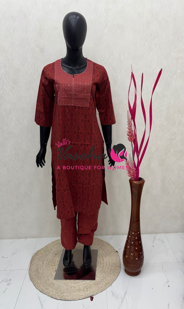 Top & Bottom(2pc) Co-Ord Set - Cotton - VVCS011