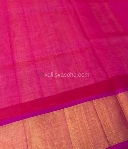 Pure Korvai Silk Cotton Saree - Half white / Cream With Pink - Temple border - VVKSC001