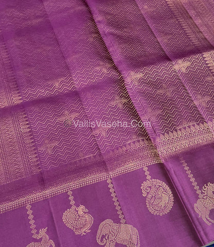 Pure Soft Silk Saree - (Merry-Go-Round Design ) - Yellow with Purple Shade - VVPSS059