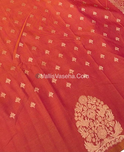 Semi Soft Silk - Tree With Double Birds Butta Border - Peachish Orange Shade -VVSSS011