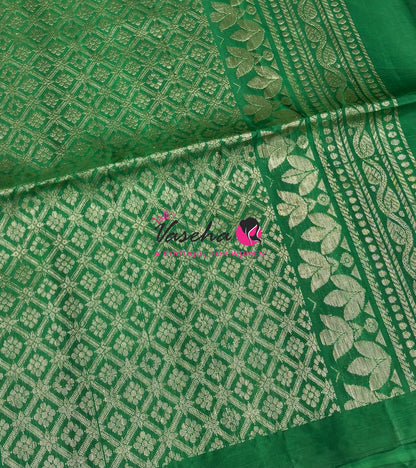 Half Mix - Pure Soft Silk Saree - Meenakari Style Butta - Green With Green - VVPSS148