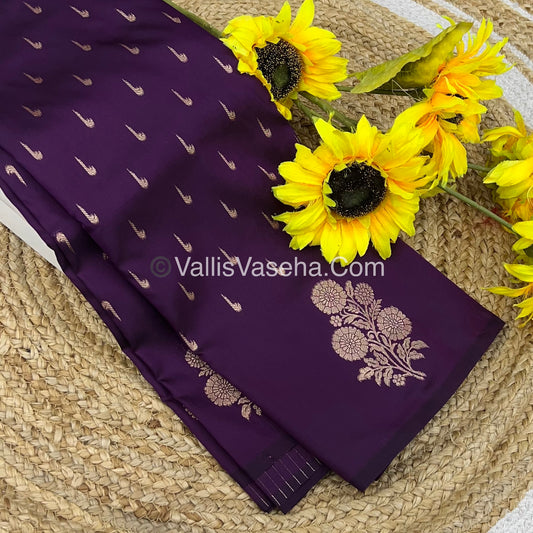 Semi Soft Silk - Flower  Butta Border - Purple Shade -VVSSS016
