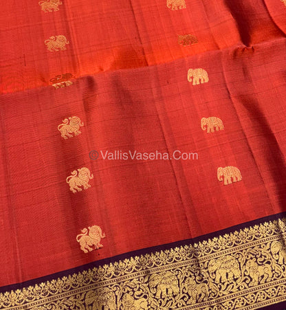 Pure Soft Silk Saree - Kanchi Border - Rust Orange With Wine Brown Shade - VVPSS015